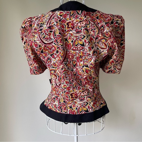 Vintage David Warren bow accent puff sleeve blouse v neck floral print size 4 - Picture 2 of 9